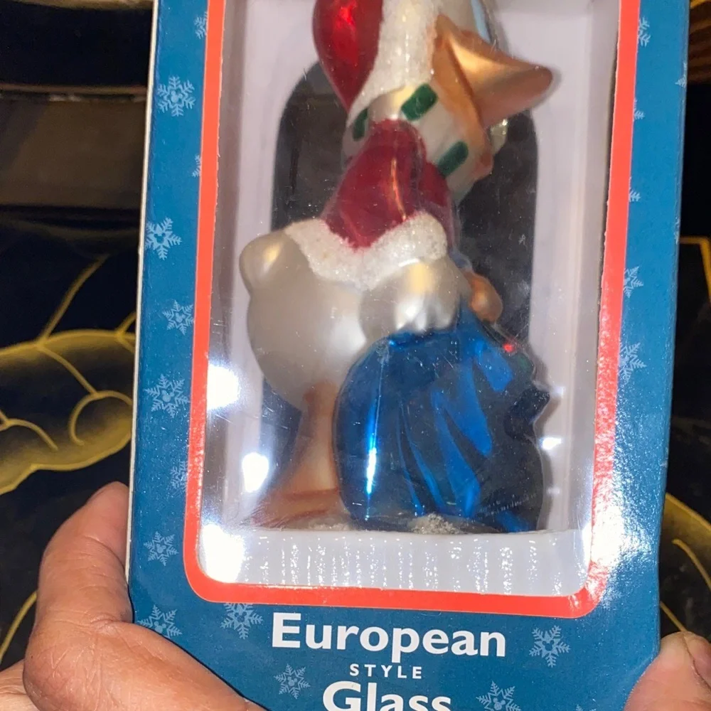 Vintage 1999 Disney Mickey Unlimited Donald Duck Santa Glass Ornament NEW